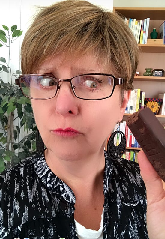 Ricki trying to avoid eating a chocolate bar