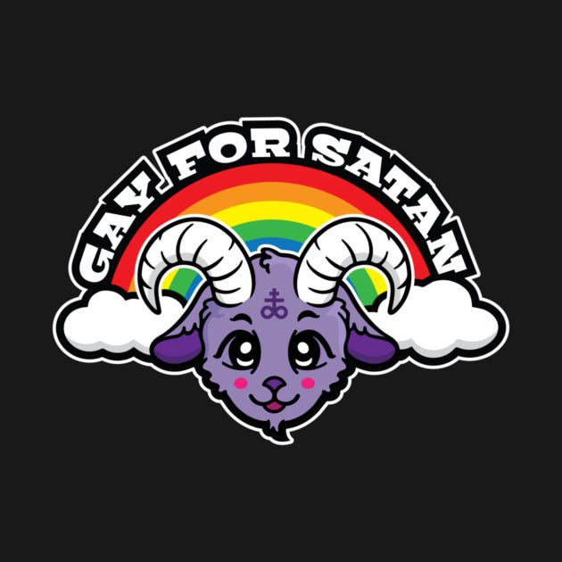 Gay for Satan - Rainbow Cute Baphomet T-Shirt Gay for Satan - Rainbow Cute Baphomet T-Shirt