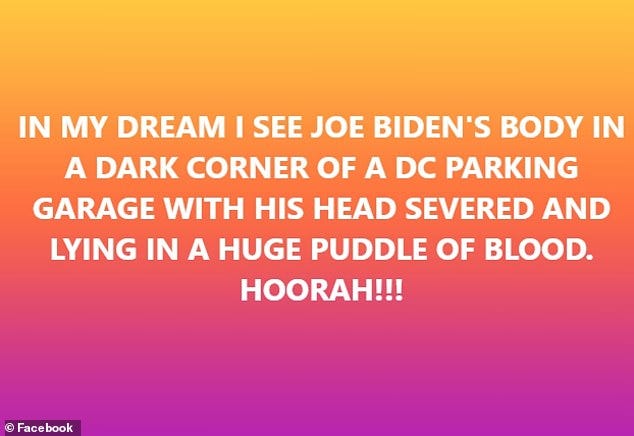 Messages posted on what is believed to be his Facebook page on Tuesday included bloodthirsty content about how he'd brutally murder the commander in chief