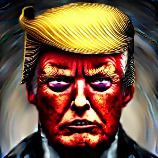 Portrait of evil Donald Trump, red eyes, face, dark | Stable Diffusion