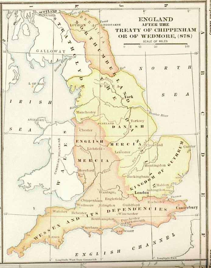 England and Wales at the time of the Treaty of Chippenham in 878 CE. England and Wales at the time of the Treaty of Chippenham in 878 CE.