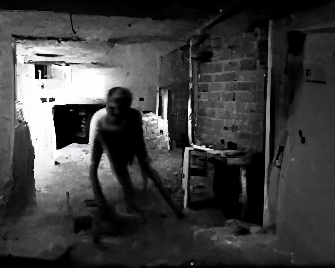 CCTV footage of basement demon, found footage, horror, unsettling, grainy"  : r/midjourney