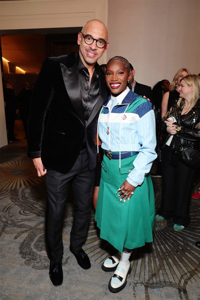 LOS ANGELES, CALIFORNIA - FEBRUARY 02: (L-R) Harvey Mason jr., CEO of The Recording Academy and Doechii attend the 67th GRAMMY Awards on February 02, 2025 in Los Angeles, California. (Photo by Emma McIntyre/Getty Images for The Recording Academy)