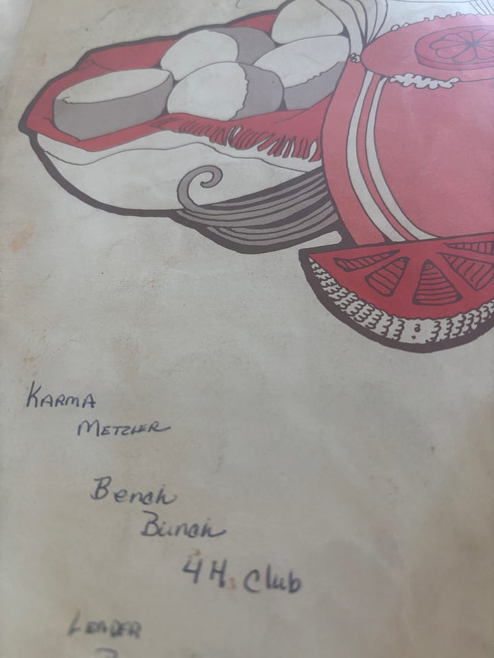 Five photos show the covers of old cookbooks and hand written recipes.