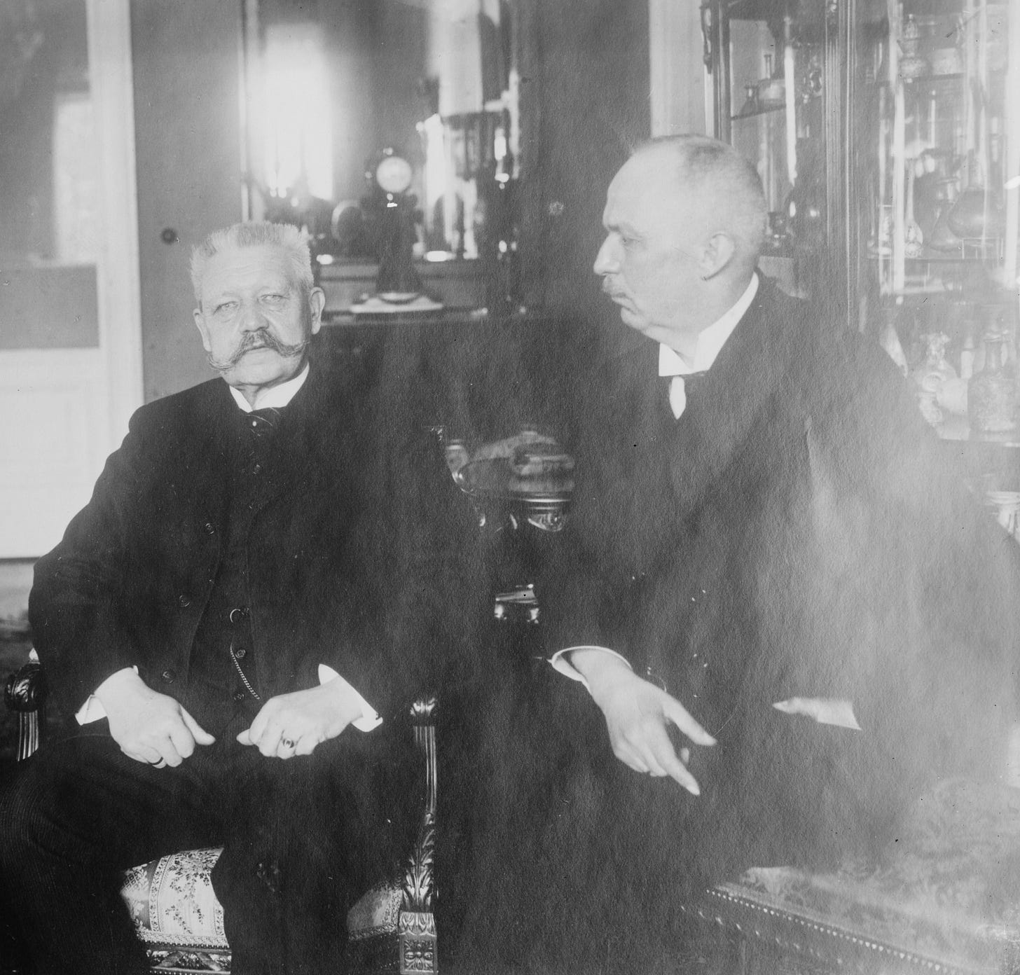 Generalfeldmarschall Paul Von Hindenburg and his deputy Erich Ludendorff, who effectively led Germany's Supreme Army Command in 1918, during WWI, and acted as leaders of a de facto military dictatorship.