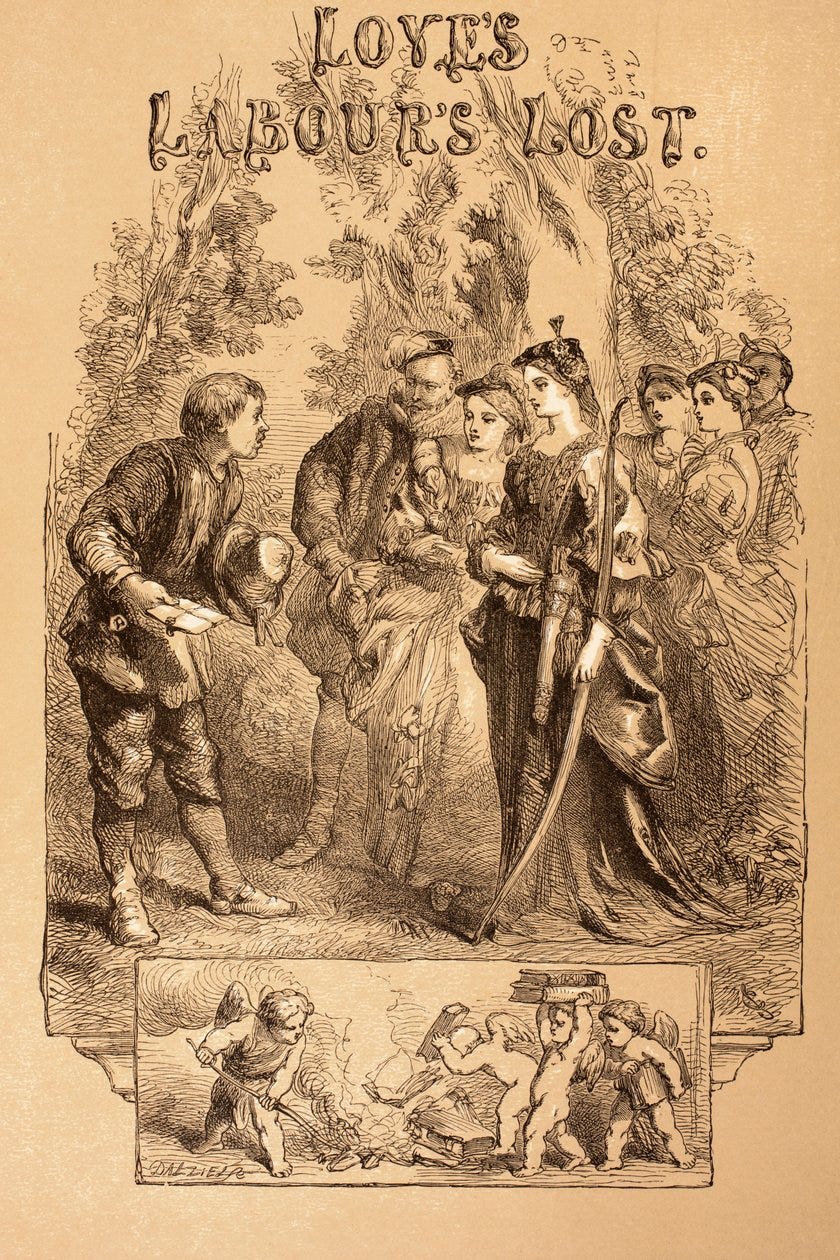 Illustration for Love's Labour's Lost, from 'The Illustrated Library  Shakespeare', published London 1890