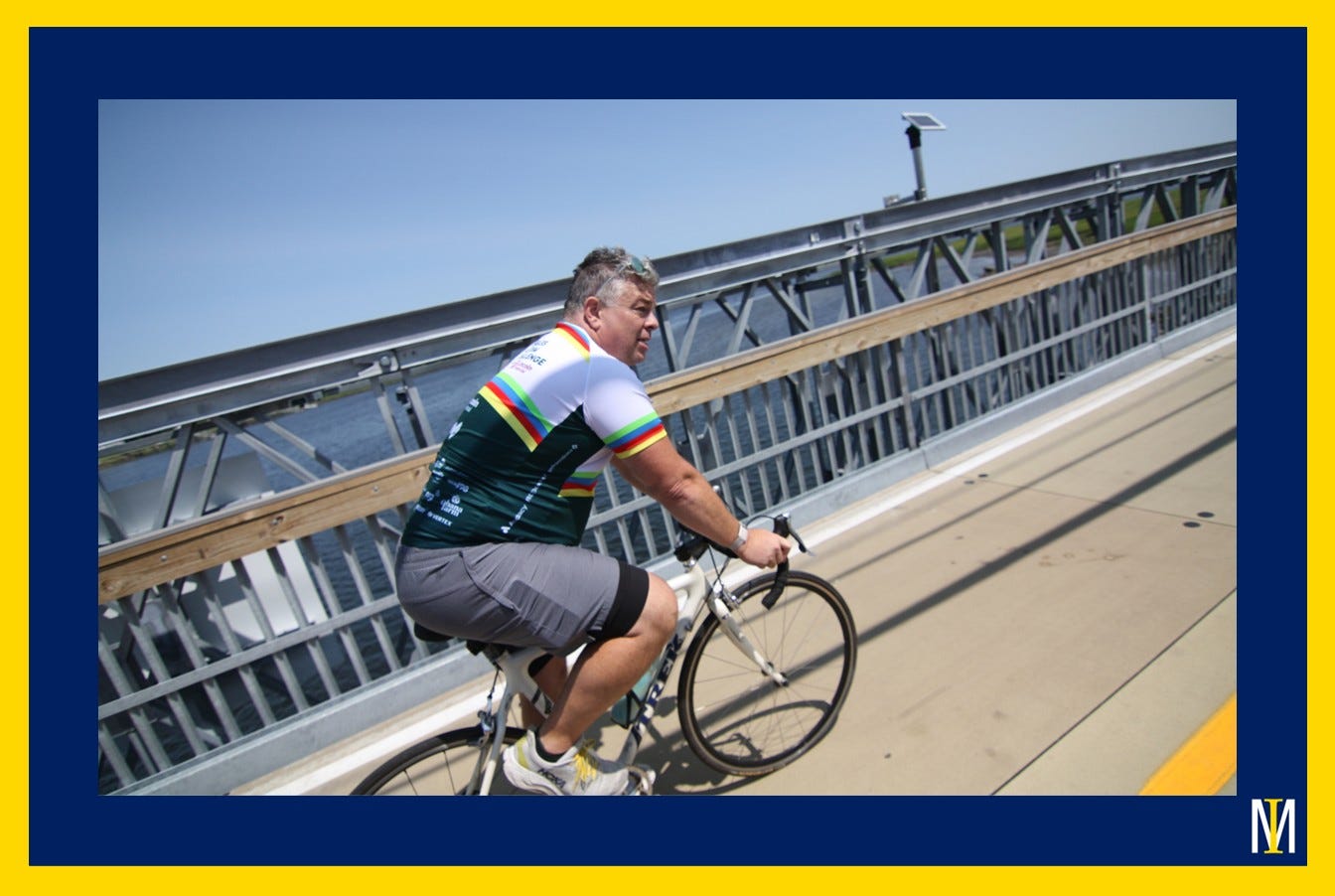 Riding on the bridge. Riding on the bridge.