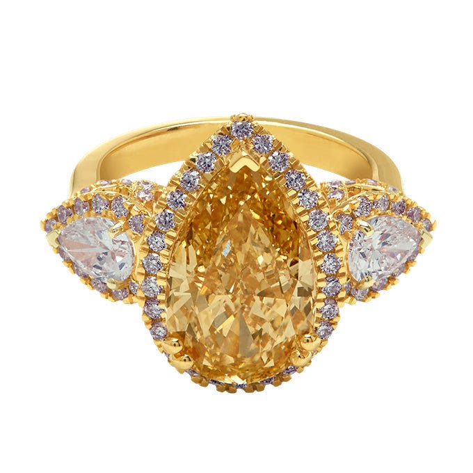 Champagne Heartline Pear Ring – 6 Carat with Heart Diamonds | Aukera  Jewellery