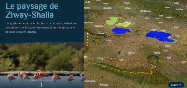 Capture d'écran de l'atlas interactif des zones humides d'Afrique, centrée sur le paysage de Ziway-Shalla