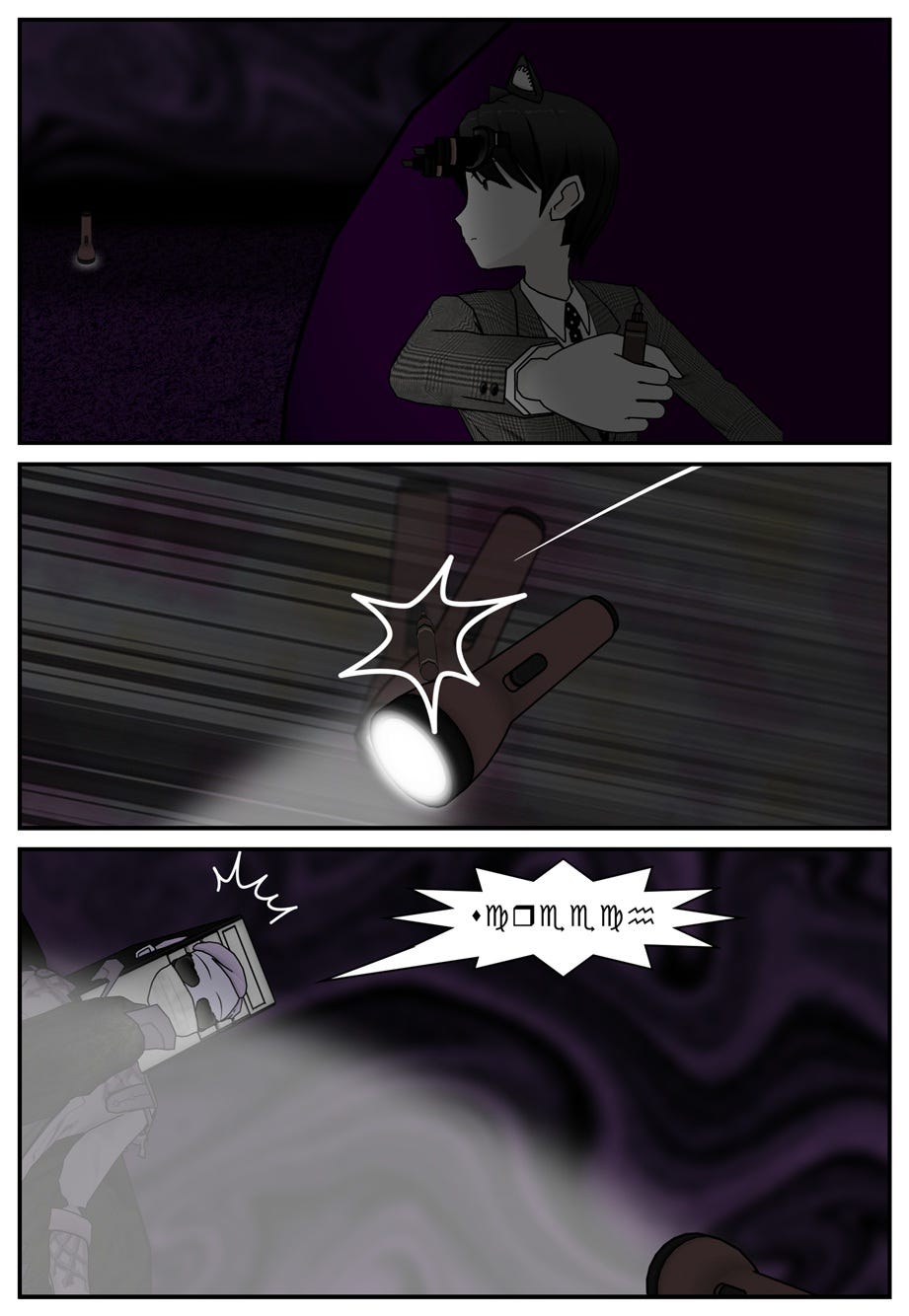Ace throws the used ammunition at the flashlight, knocking it to the side and shining it into the enemy's face.
