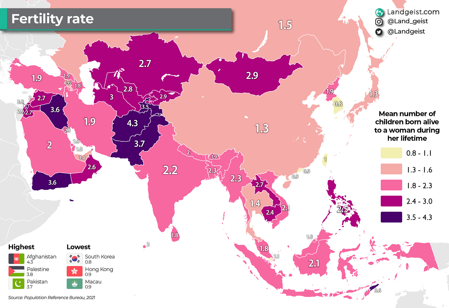 Map of the fertility rate in Europe