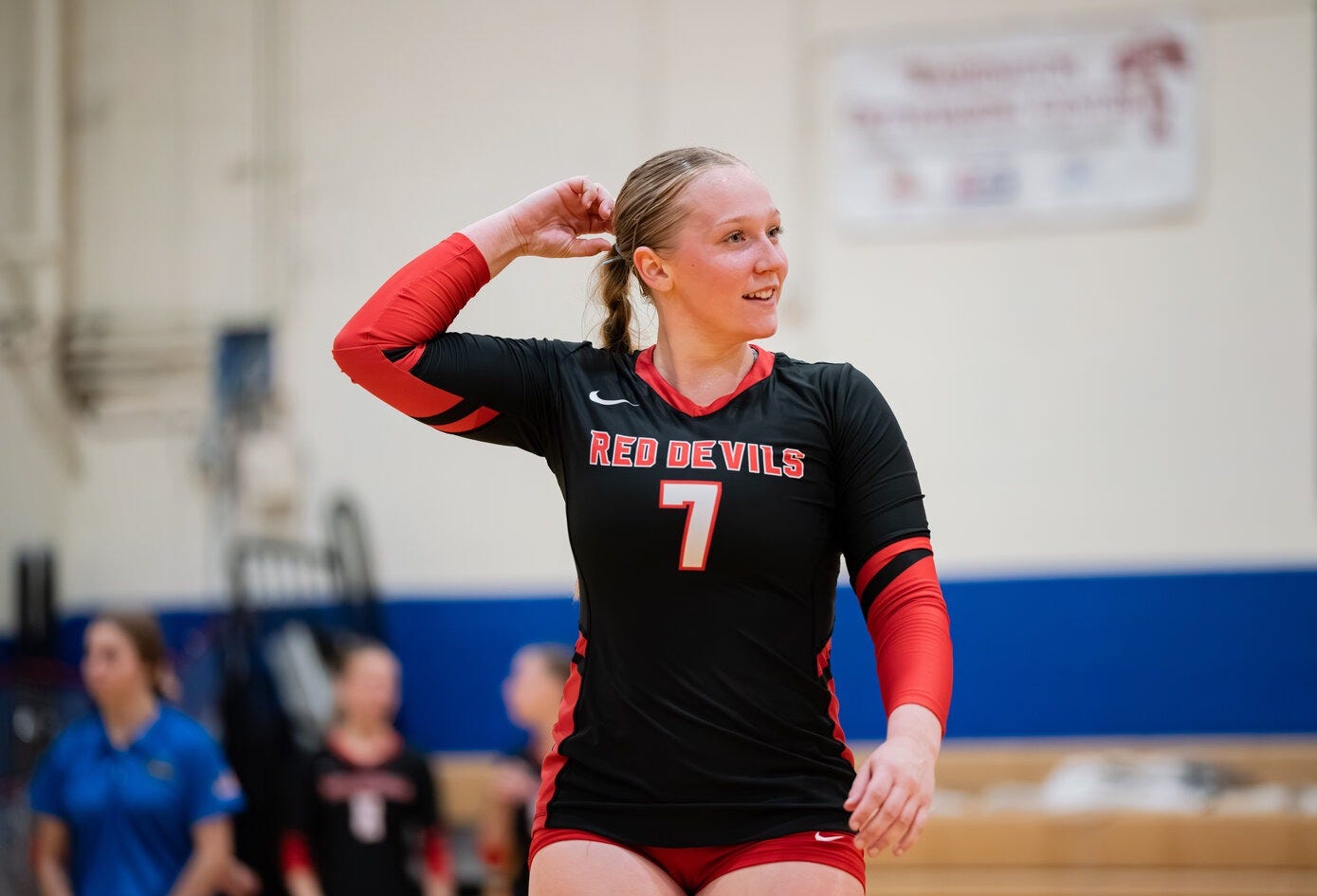 Lower Columbia’s Kendall Humphrey moves into position after her team scored during a match at Centralia College on Wednesday, Sept. 24, 2025.