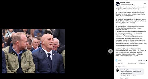 A series of near-identical reports and social media posts published on March 24, 2026 by multiple Kosovo and regional outlets falsely claimed that a "CIA chief for the Balkans" attended a gathering in Gllogjan hosted by Ramush Haradinaj, illustrating how an unverified narrative rapidly spread across the media ecosystem before being challenged.