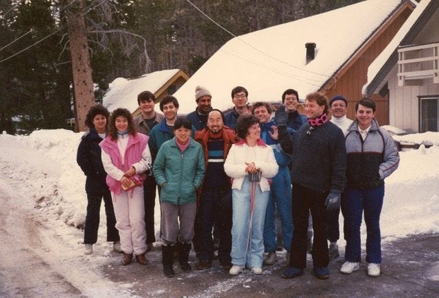 Sung-Hou Kim's lab on a ski trip. The science worked because the people did things together. Sung-Hou Kim's lab on a ski trip. The science worked because the people did things together.