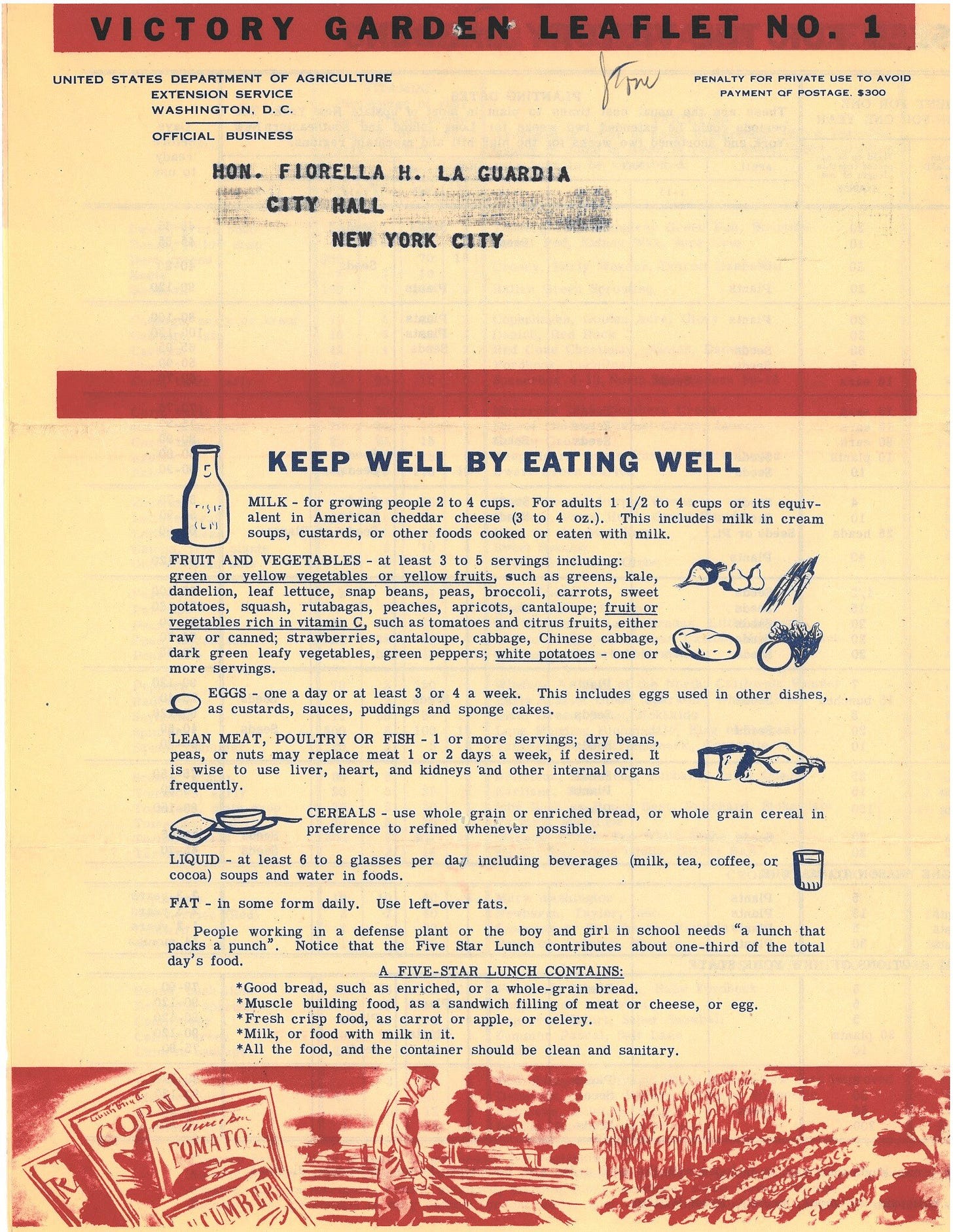 Victory Garden Leaflet No. 1, United States Department of Agriculture, Extension Service, 1942.&nbsp; Mayor LaGuardia Collection, NYC Municipal Archives.