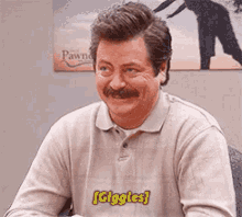 Ron Swanson from Parks and Rec, giggling