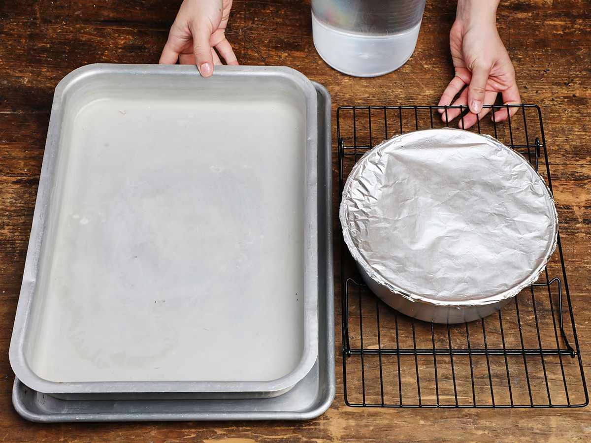 preparing a bain Marie for flan preparing a bain Marie for flan