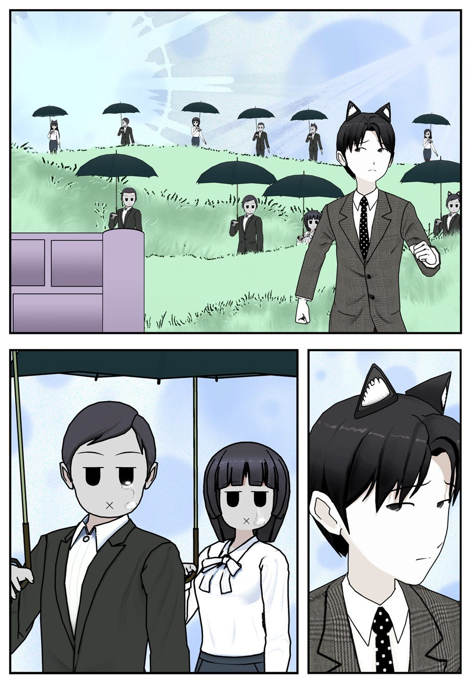 Ace escapes from the crowd. He notices some of the people crying silently.