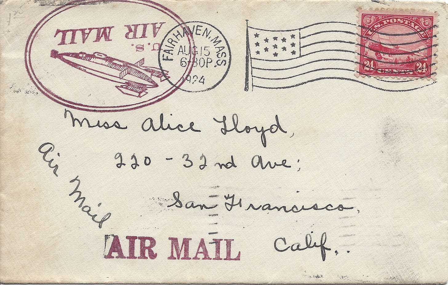 1924 envelope sent via air mail