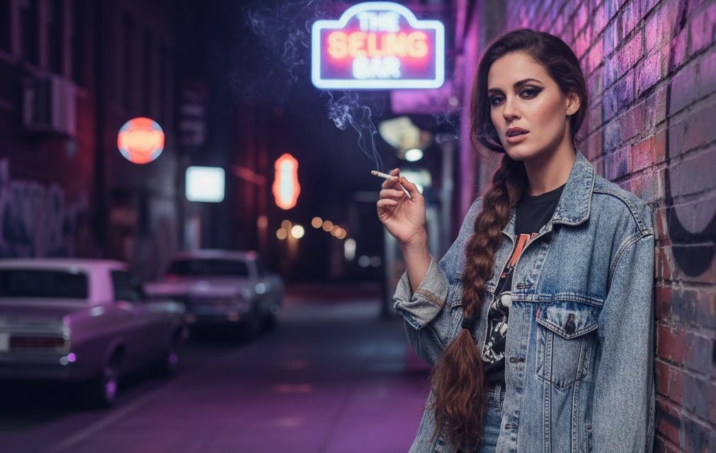 1980s woman smoking a cigarette