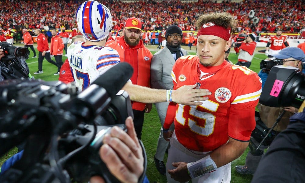 Chiefs Patrick Mahomes NSFW complains to Bills Josh Allen at handshake Chiefs Patrick Mahomes NSFW complains to Bills Josh Allen at handshake