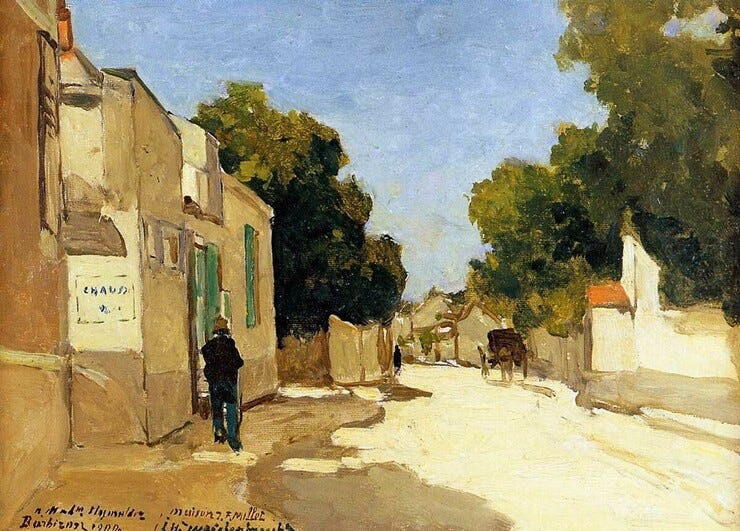 'Huis van Millet in Barbizon' 1900 - olieverf op doek: J.H. Weissenbruch