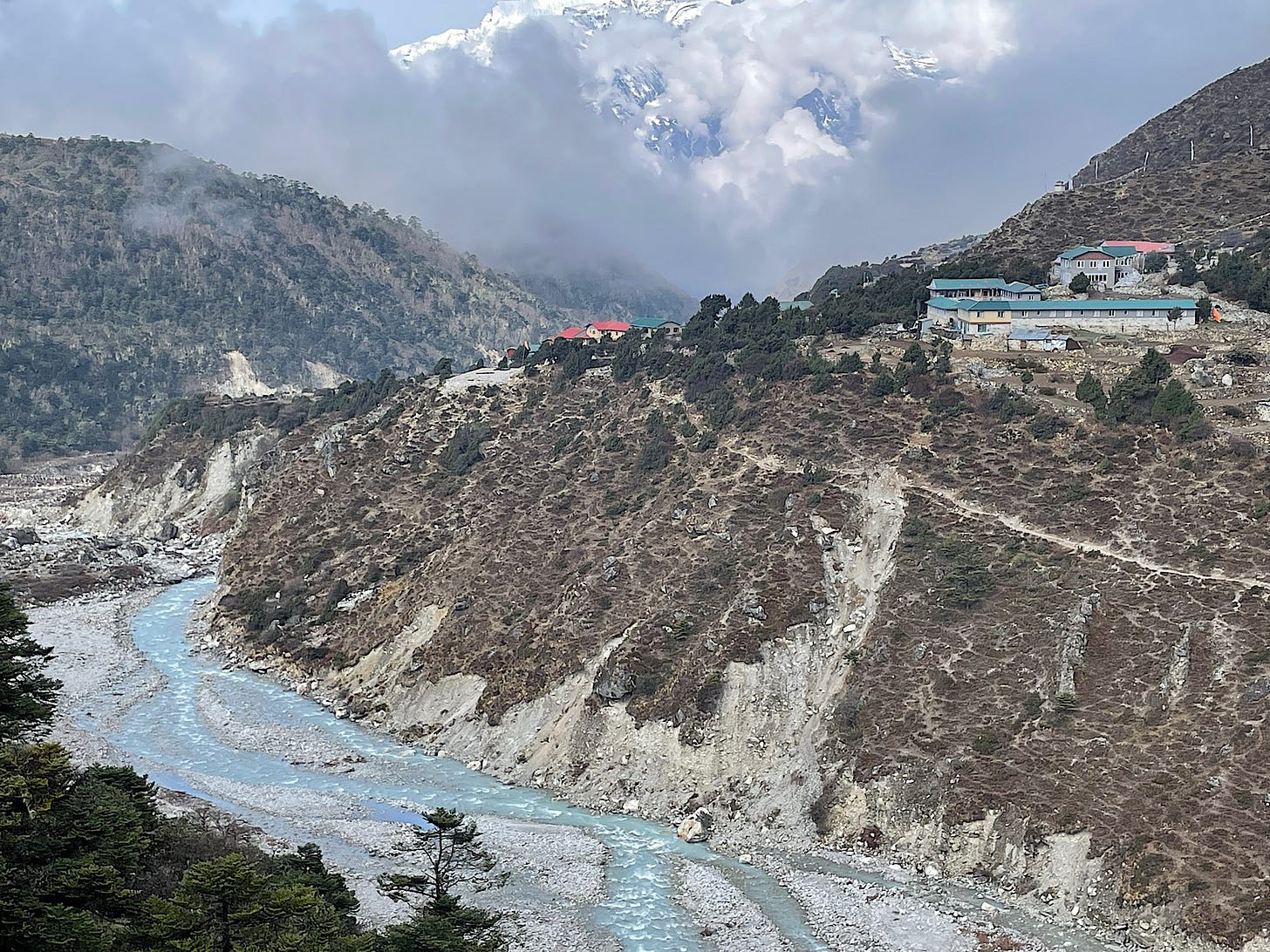 As we climbed up the bank, we could look back at Pangboche and the trail to Everest Base Camp.