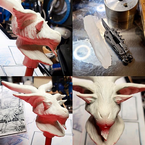 A photo set of WIP for a modeling bust of a fantasy fay, goat soldier character I have to draw a lot. Made to make doing that much easier and quicker.