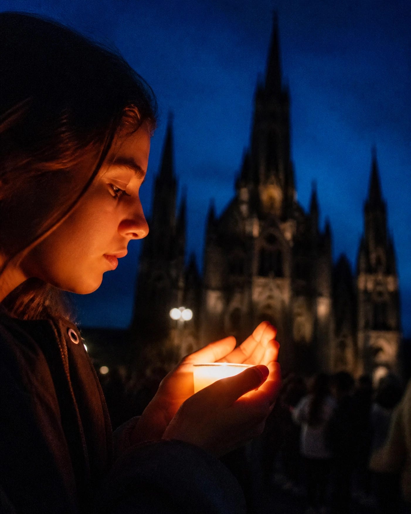 A person holding a candle during a night procession, representing the return to the garden of the Church | Dr. Marcus Peter A person holding a candle during a night procession, representing the return to the garden of the Church | Dr. Marcus Peter