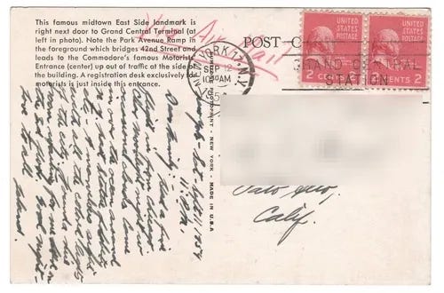 Hotel Commodore New York City Postcard Grand Central Terminal Posted 1954 - Picture 2 of 2