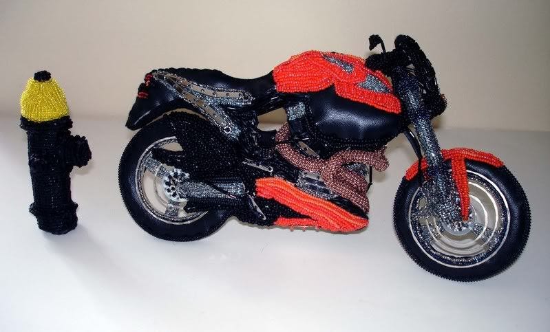 Beaded Buell motorcycle Free parking spot Boston pop art beadwork bead embroidery artist beading blog Beaded Buell motorcycle Free parking spot Boston pop art beadwork bead embroidery artist beading blog