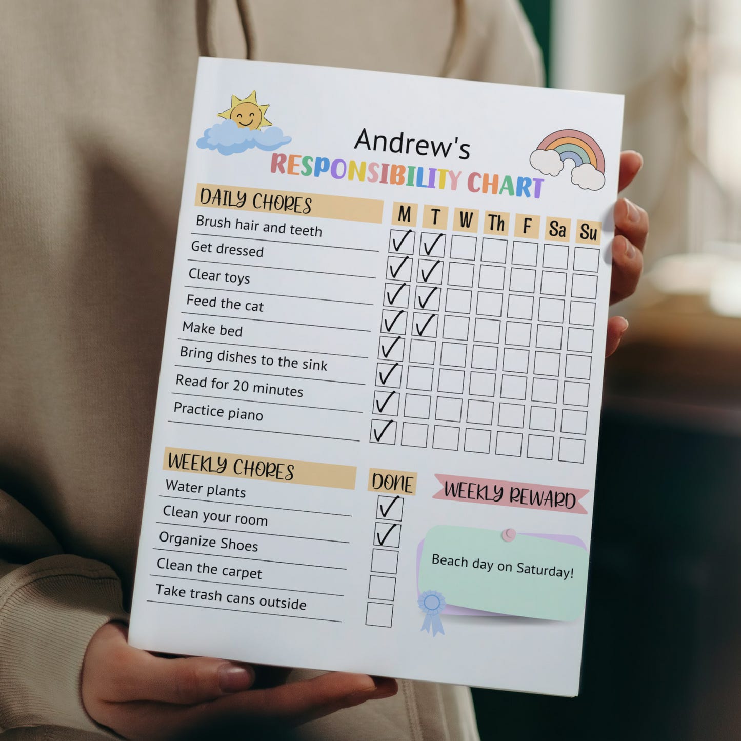 Editable Responsibility Chart For Kids Printable, Chore Chart Daily Checklist