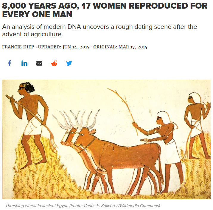 8,000 years ago, 17 women reproduced for every one man