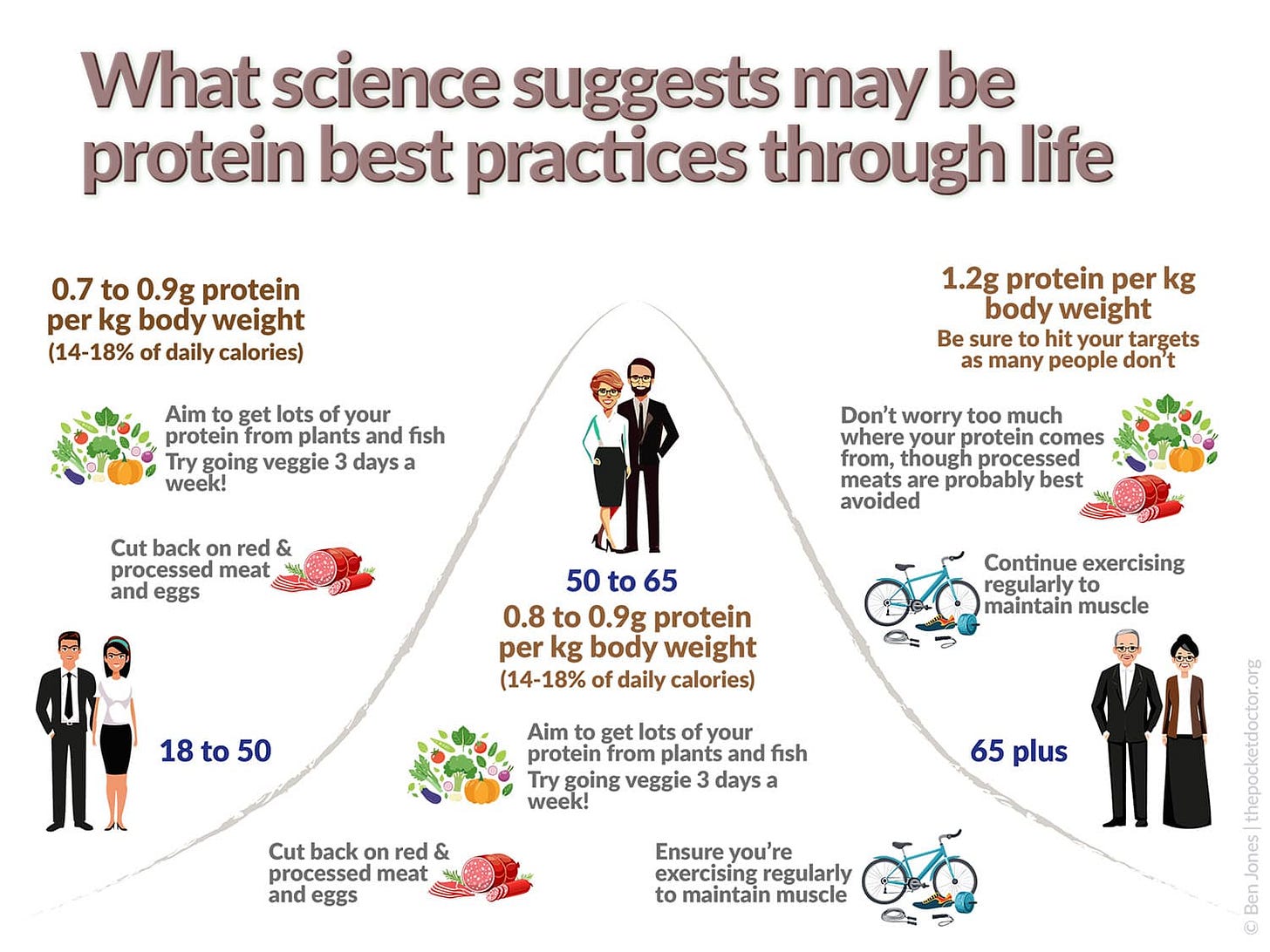 An infographic illustrating what science suggests may be the protein best practices through life