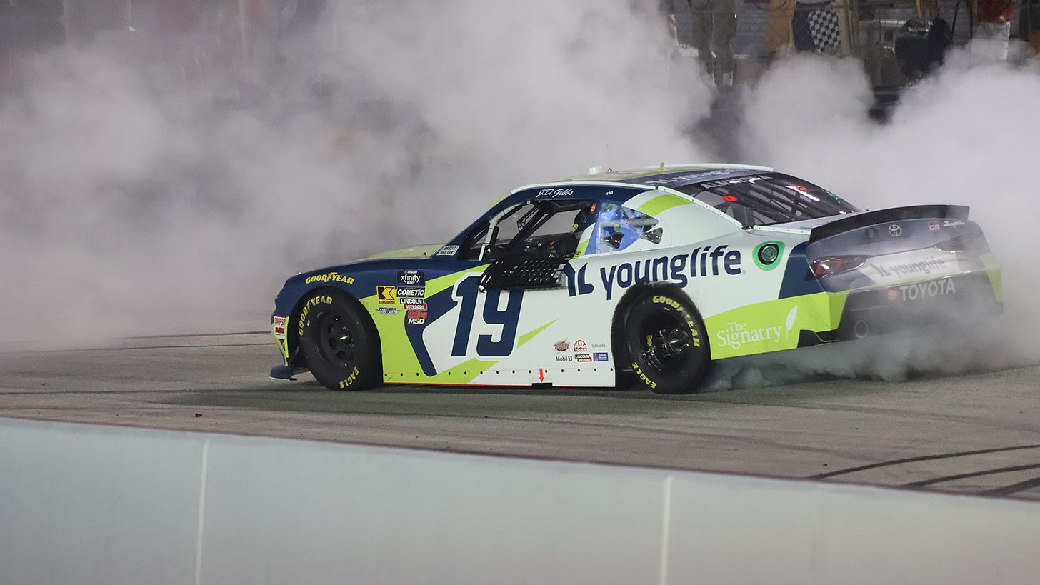 Aric Almirola took the win in Friday night's Food City 300 NASCAR Xfinity Series race at Bristol over Sheldon Creed Aric Almirola took the win in Friday night's Food City 300 NASCAR Xfinity Series race at Bristol over Sheldon Creed