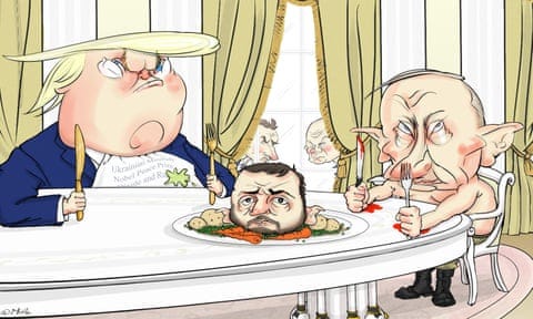 Nicola Jennings on what’s on the table for Trump and Putin – cartoon Nicola Jennings on what’s on the table for Trump and Putin – cartoon