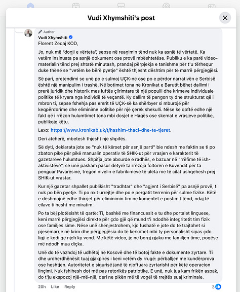 Shkëmbime komentes ndërmjet Vudi Xhymshitit dhe Florent Zeqajt të regjistruara nga redaksia jonë në Facebook, 8-9-Korrik 2026.