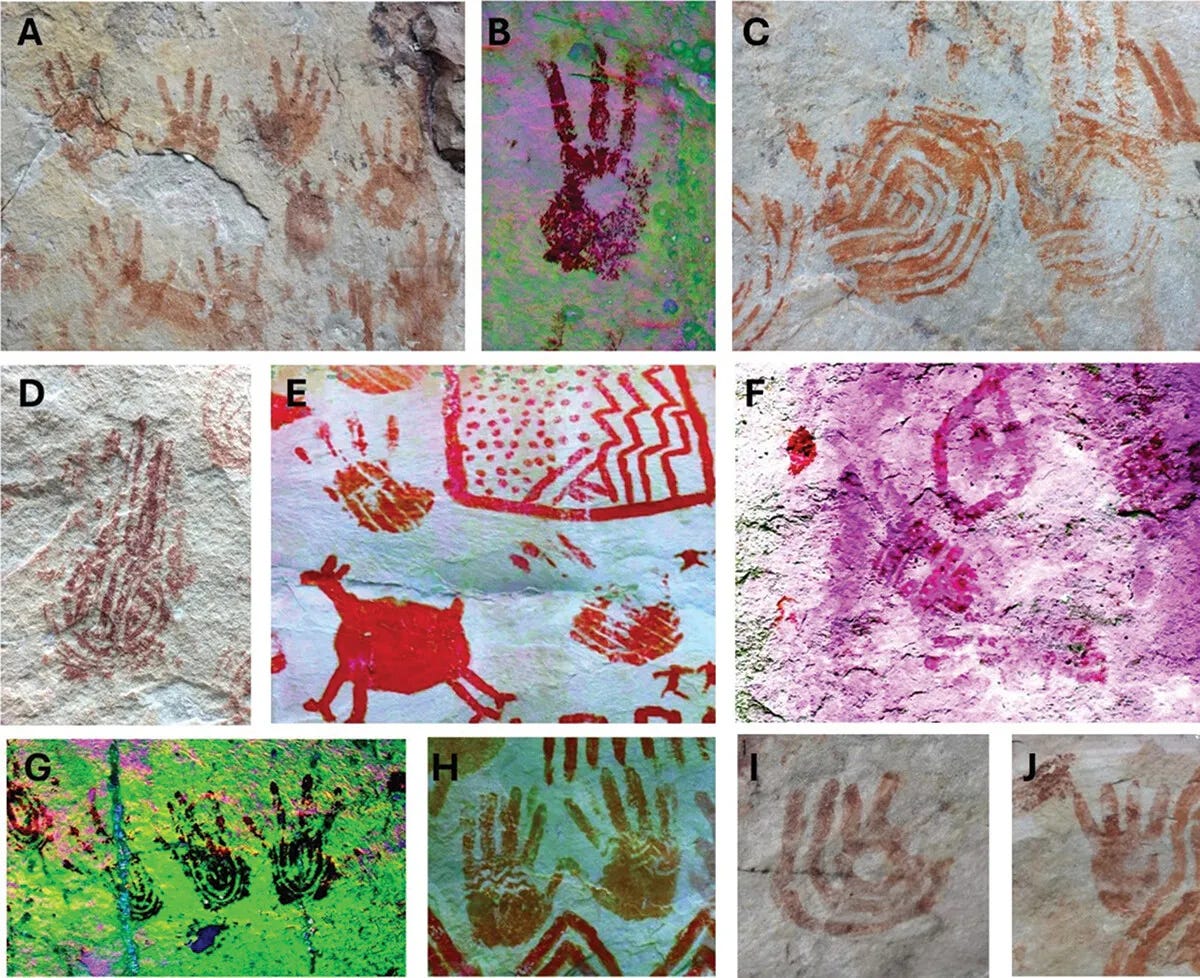 A collection of decorated hand motifs from the site