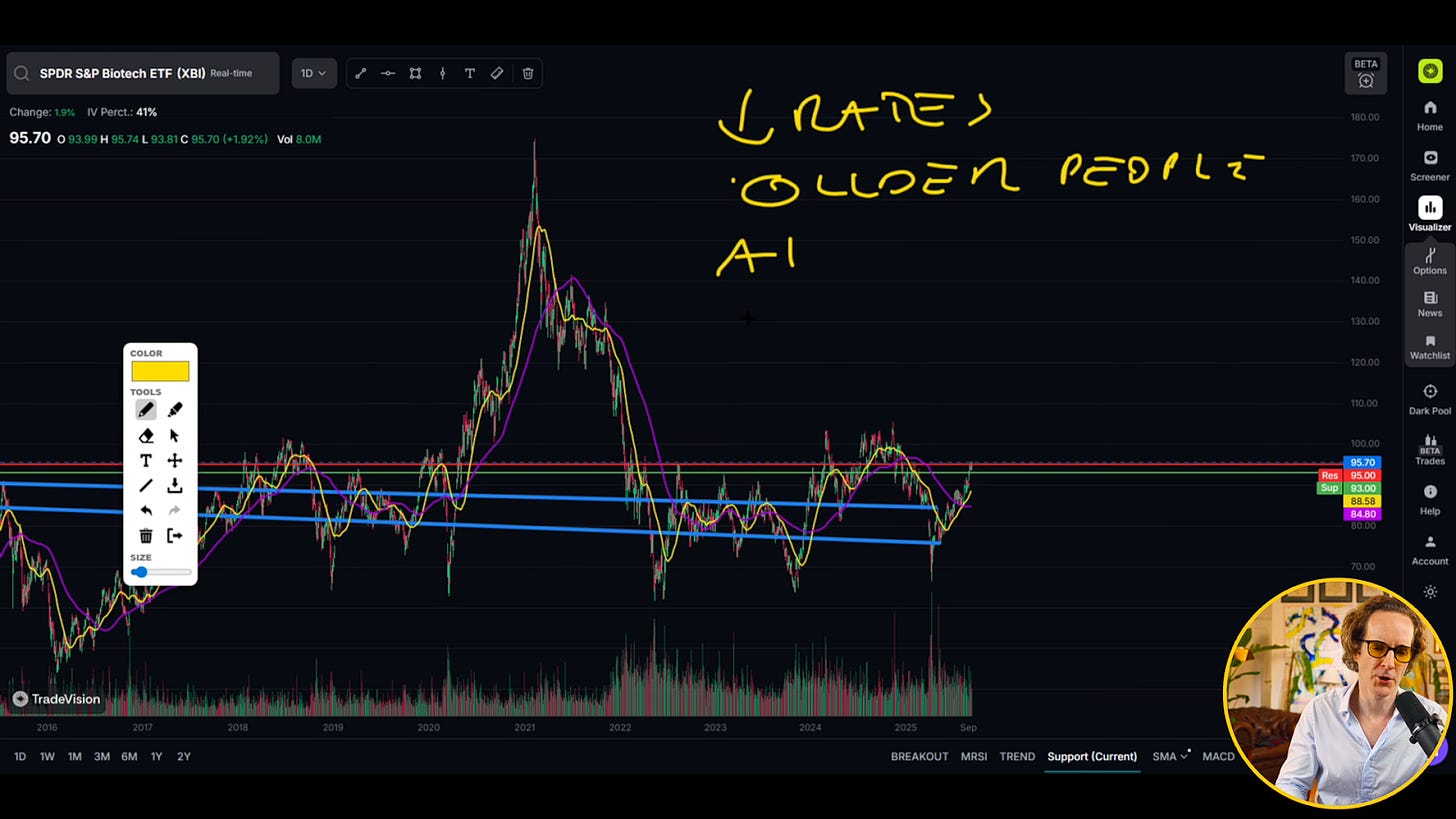 Biotech stocks gaining from lower rates, AI discovery, and aging demographics Biotech stocks gaining from lower rates, AI discovery, and aging demographics