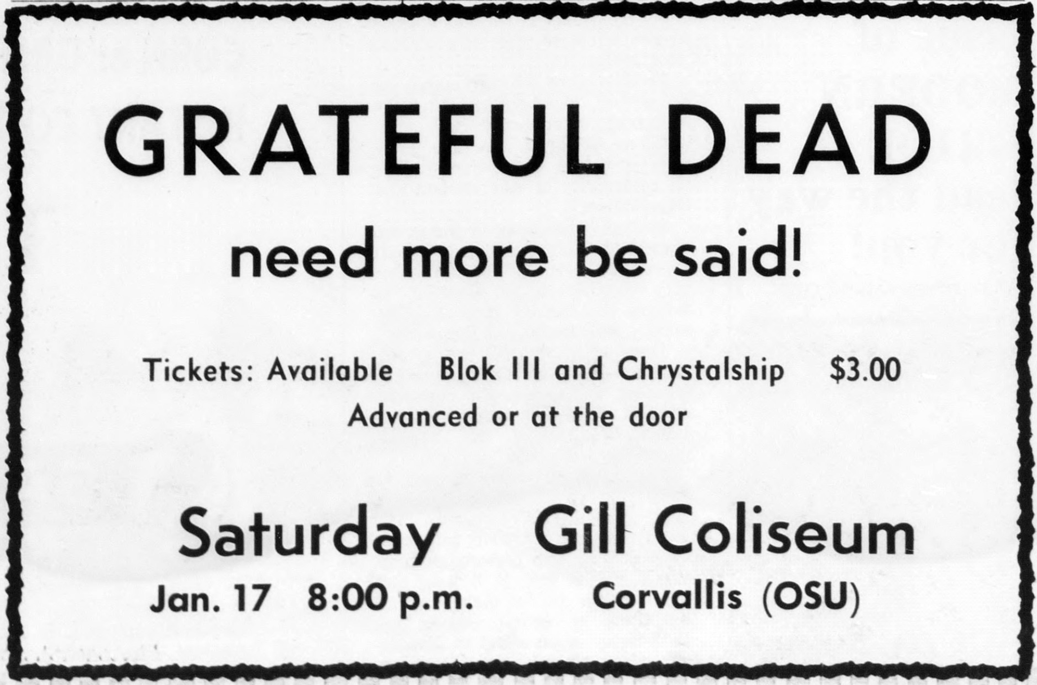 Grateful Dead—Gill Coliseum, Corvallis, OR, January 17, 1970