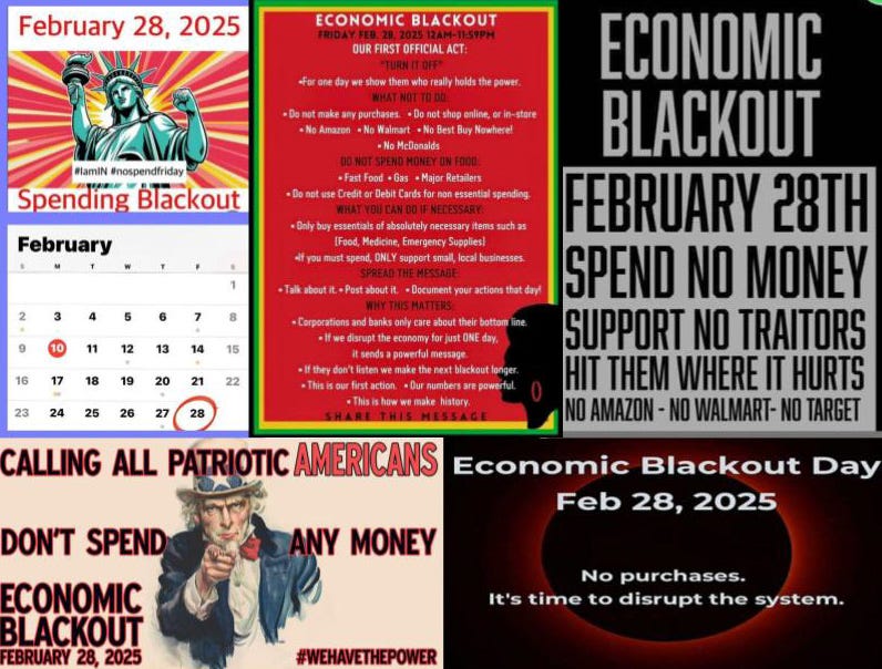 A collage of internet posters calling for an economic blackout on February 28.