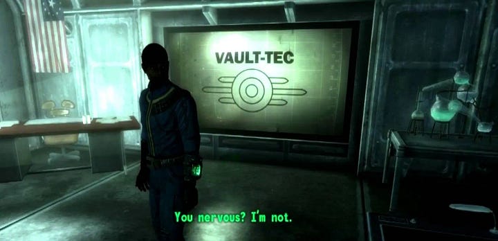 As imagens apresentam cenas do que é encontrado na Vault 101 (refúgio 101) no início do jogo Fallout 3. A ideia é reforçar a estética anos50-modernizado que está em todos os ambientes do jogo.