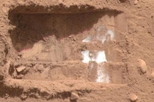 NASA's Phoenix mission in 2008 was the first to excavate down and capture photos of ice, pictured here, in the Mars equivalent of the Arctic Circle. Credit: NASA/JPL-Caltech/University of Arizona/Texas A&M University.