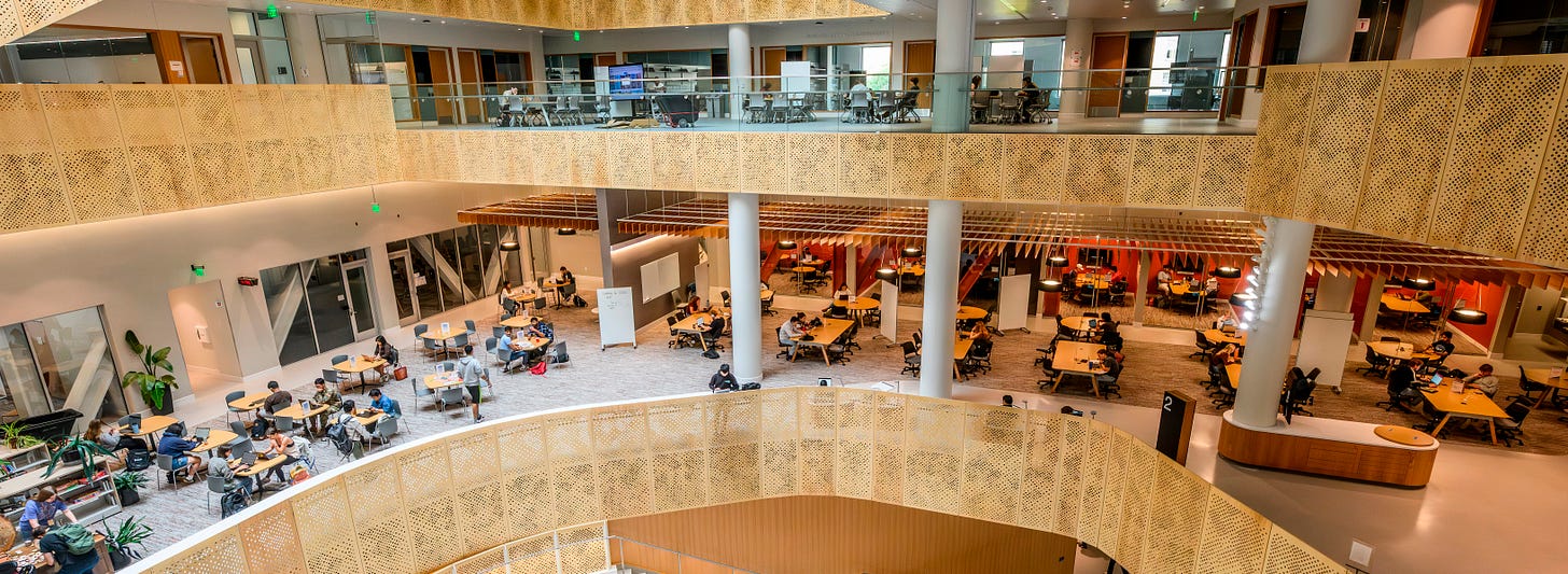 Image of students on floors 2 and 3 of Morgridge Hall