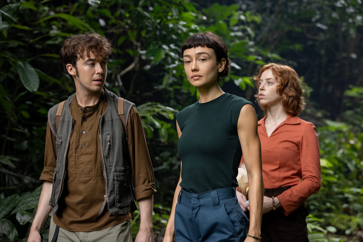 Alex Lawther as Hermit, Sydney Chandler as Wendy, Lily Newmark as Nibs in Alien: Earth Season 1, Episode 7, “Emergence.” Alex Lawther as Hermit, Sydney Chandler as Wendy, Lily Newmark as Nibs in Alien: Earth Season 1, Episode 7, “Emergence.”