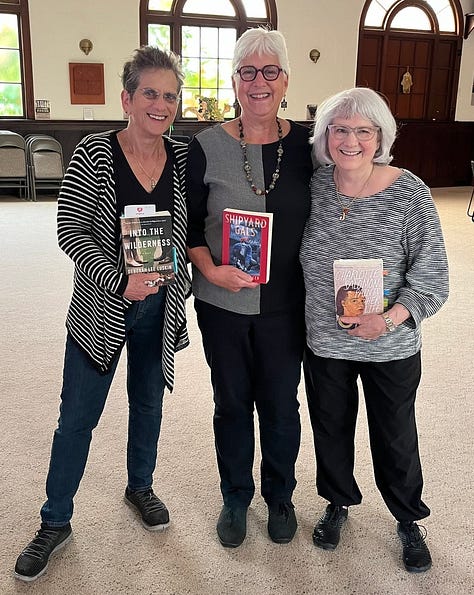 Deborah Lee Luskin with colleagues, book buyer, readers at Rhoda Goldman Plaza