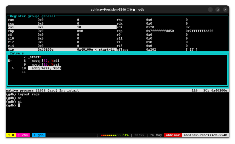 Debugging X86-64 Assembly with GDB - by Abhinav Upadhyay