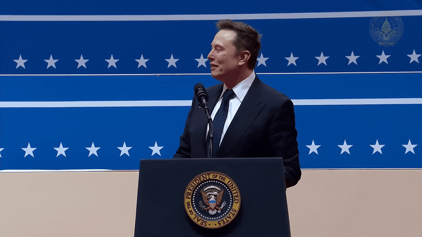 On January 20, 2025, while speaking at a rally celebrating U.S. president Donald Trump's second inauguration, businessman and political figure Elon Musk twice made a salute interpreted by many as a Nazi or a fascist Roman salute.