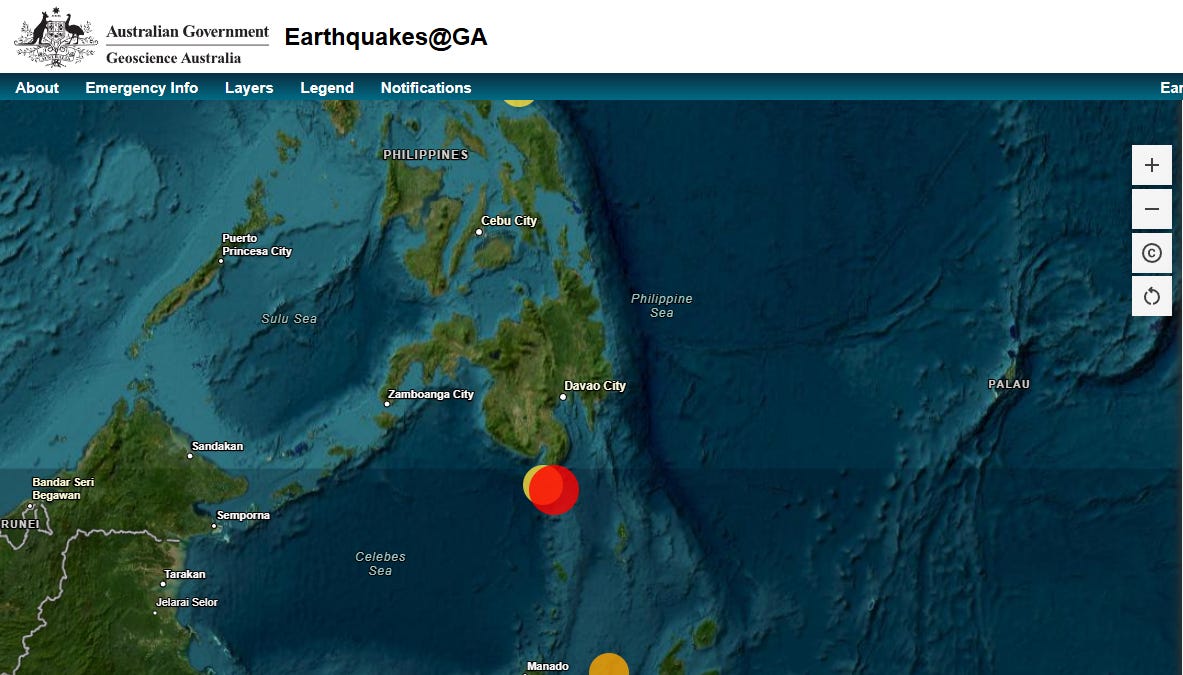 Earthquake reported in the Celebes Sea, Philippines