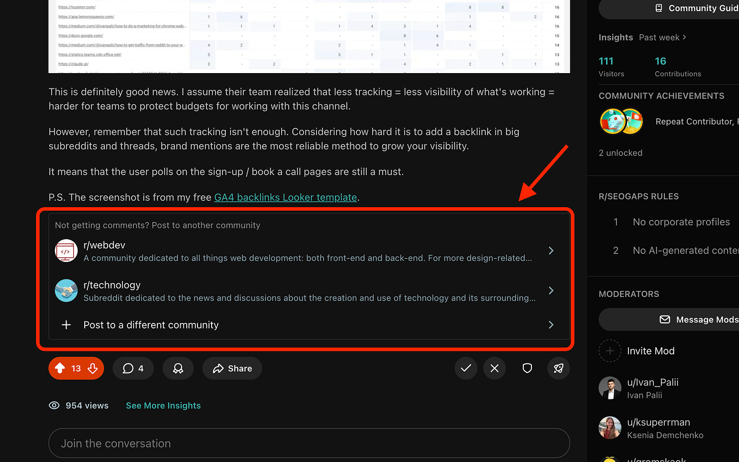 crossposting post on reddit